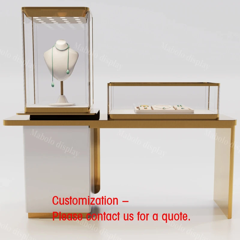 custom.of New Products Glass Display Stand Golden Luxury Showcase High-end Jewelry Shop Design