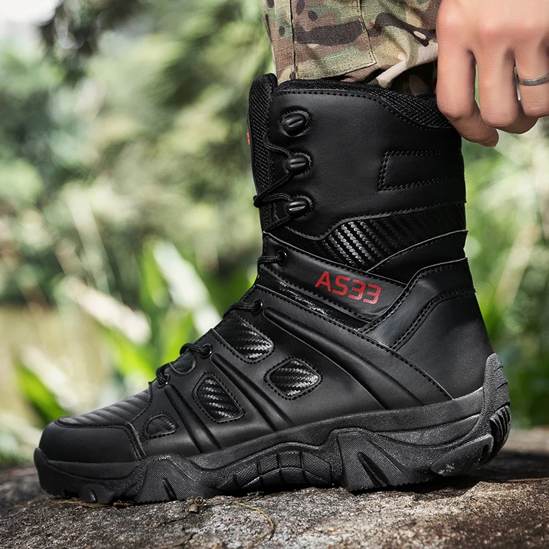 

Outdoor Hiking Shoes Men Lace-up High-top Anti-slip Thick-soled Combat Boots Men Breathable Shock-absorbing Casual Sports Shoes