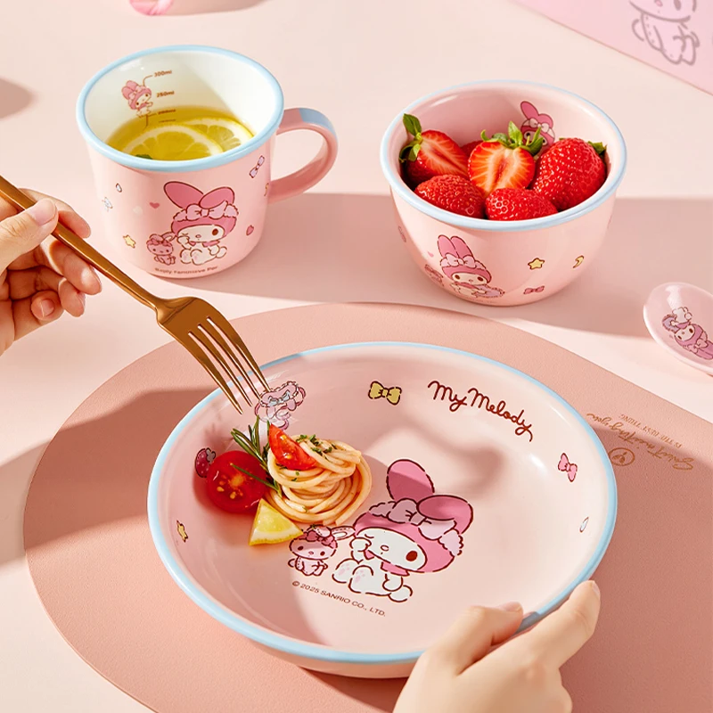 Sanrio Kuromi Servies Set Cute My Melody Cinnamoroll Bowl Plate Lepel Home Servies