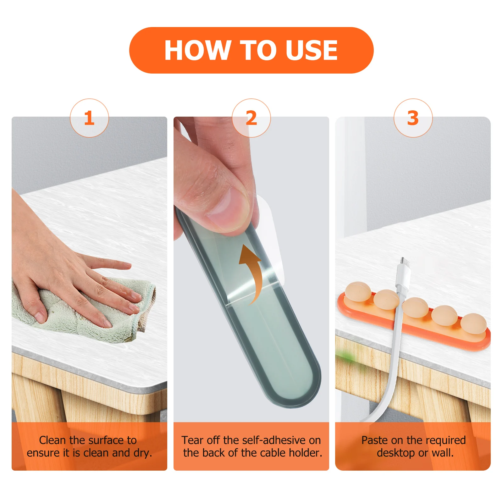 

3pcs Desktop Holder 4-Slot Wire Organizer Spray Matte Oil Surface Strong Adhesive Back Cable Management Clips For Office Home