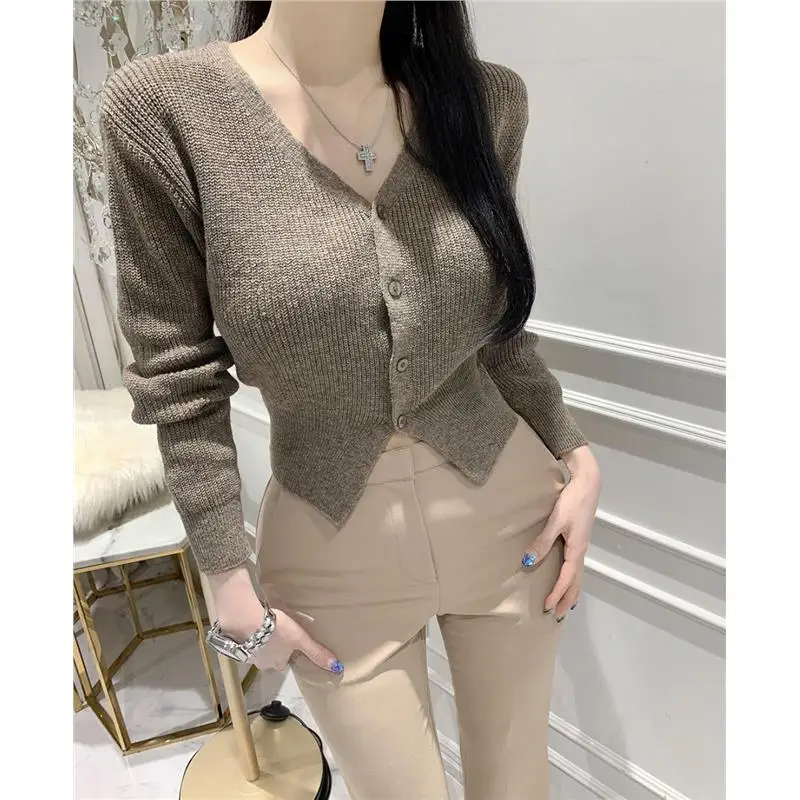 

Sexy Waist-Cinching V-Ne Long Sve Knitted Cardigan Coat 5STUDIO ort Length Chinese Production 2024 Autumn Season