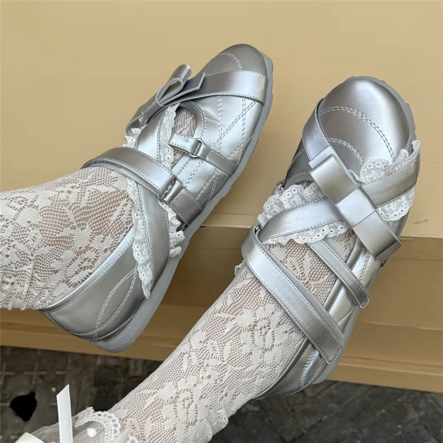 Nuevas Zapatillas Mary Jane con Lazo Y2K 2026 para Mujer, Bailarinas Plateadas con Cordones, Mocasines Dulces y Cómodos, Zapatillas Deportivas Bonitas para Mujer, Alpargatas Lindas