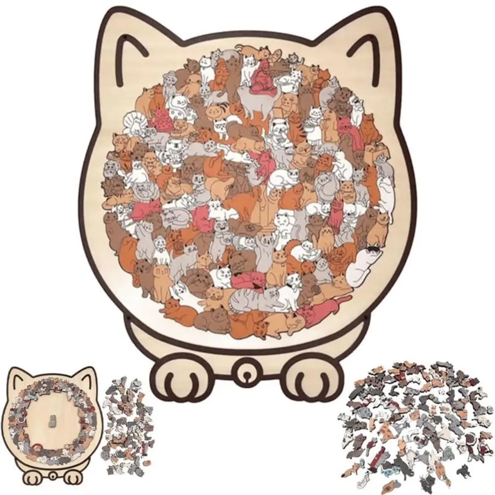 

Brain Burning Cat Wooden Puzzle Cute Kitten Animal Puzzle Cat-shaped Jigsaw Home Decor Colored Unique Irregular Puzzle