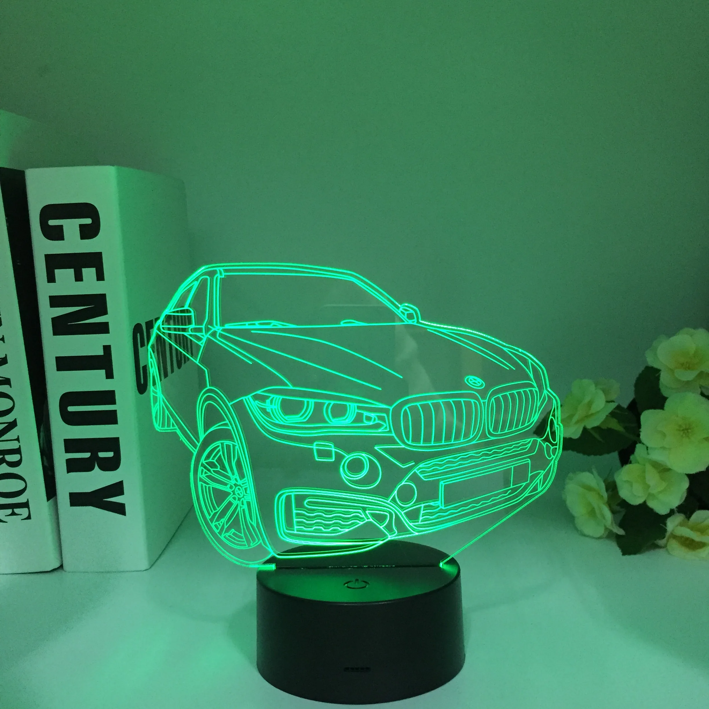 Suv Car Bmws X6M Sports Modeling 3D Illusion Lamp Night Lights Wooden Table Lamp Led Colors Changing Room Wood Desk Decor Gift