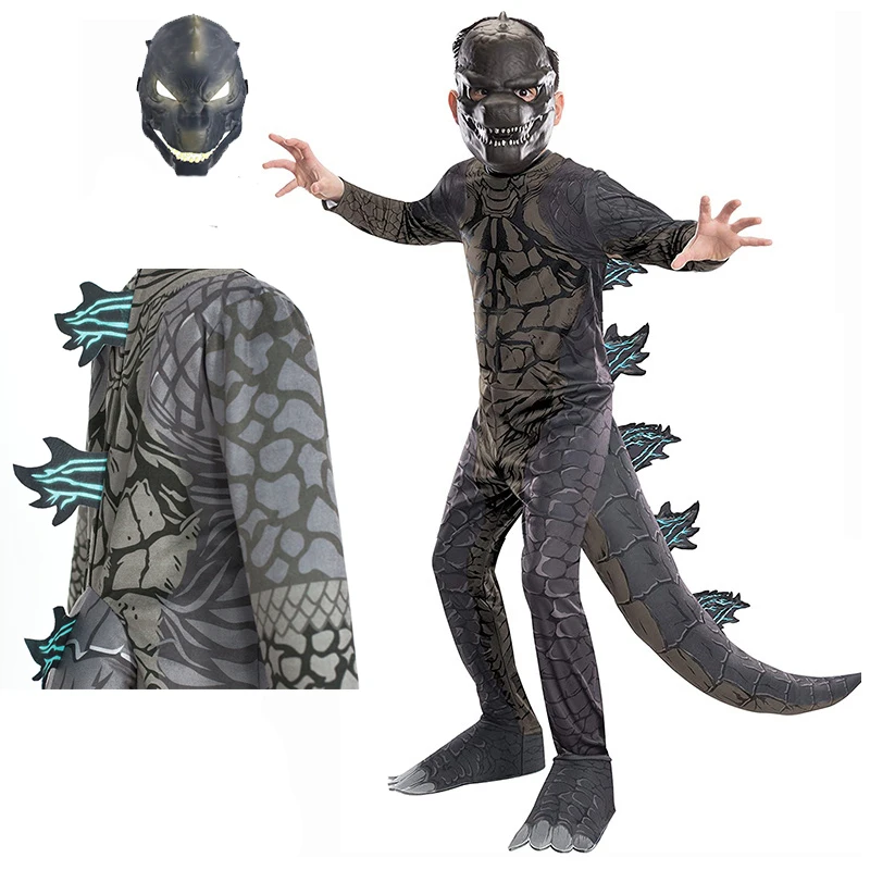 Halloween Kinder Gold zilla Cosplay Kostüme mit Maske Dinosaurier Overall für Kinder Geburtstags geschenk Rollenspiel Kleid Party Kostüm