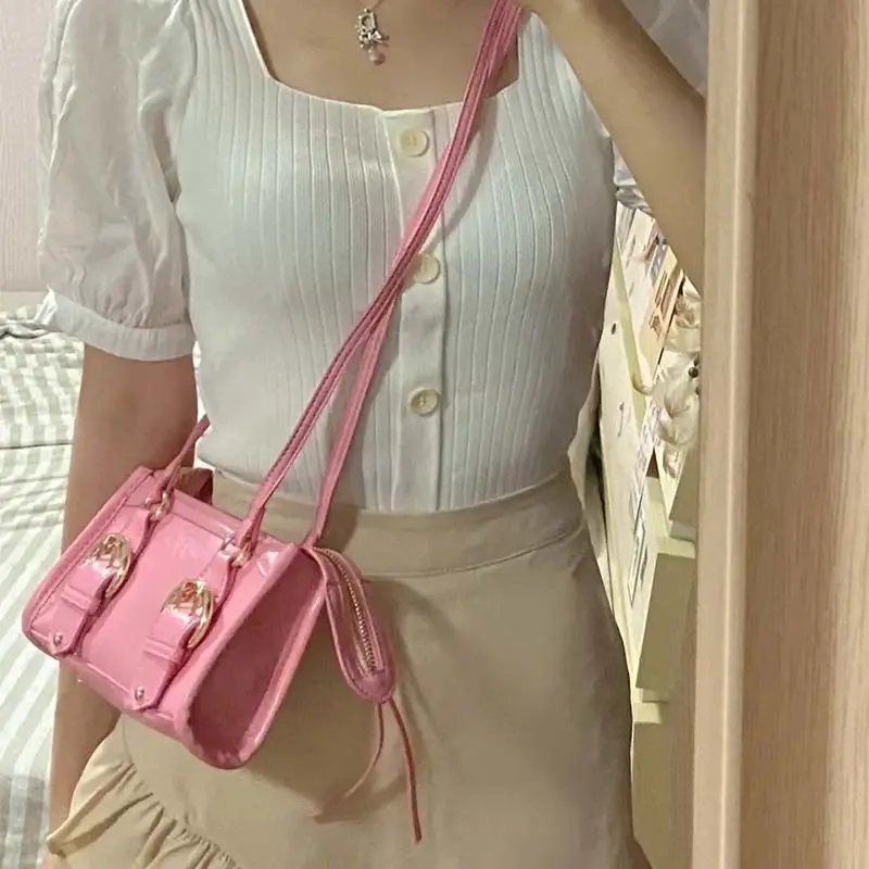 JIAERDI Harajuku Pink Y2k Messenger Bag Women Summer Sweet Girls Folds Cloud Square Bags Ladies Fairycore Solid Crossbody Bags