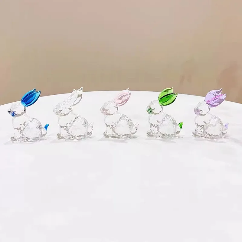 Crystal Rabbit Bunny Figurine Collectibles Spring Easter Decoration Glass Art Animal Paperweight Ornament Creative Gift