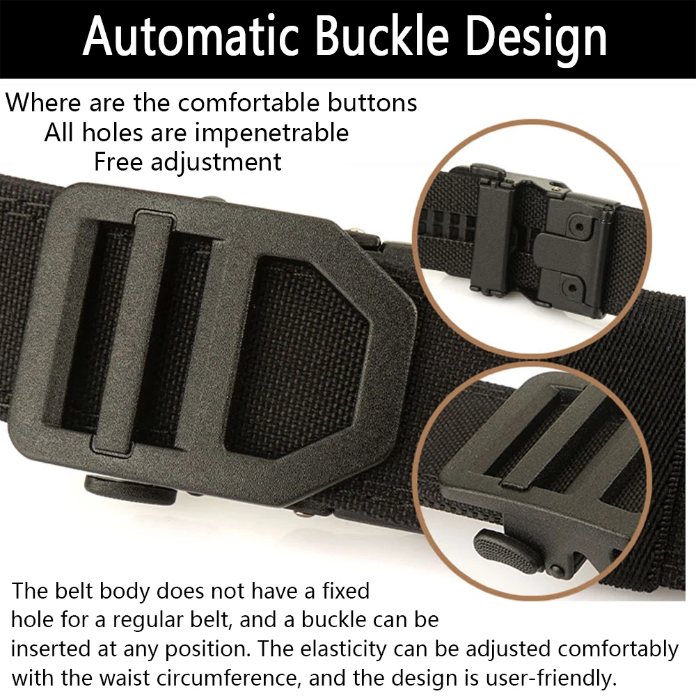 TUSHI EDC Harter taktischer Gürtel für Männer, Metall, automatische Schnalle, IPSC-Waffengürtel, 1100D Nylon, Militärgürtel, Outdoor-Sportgürtel, männlich – Detail 3