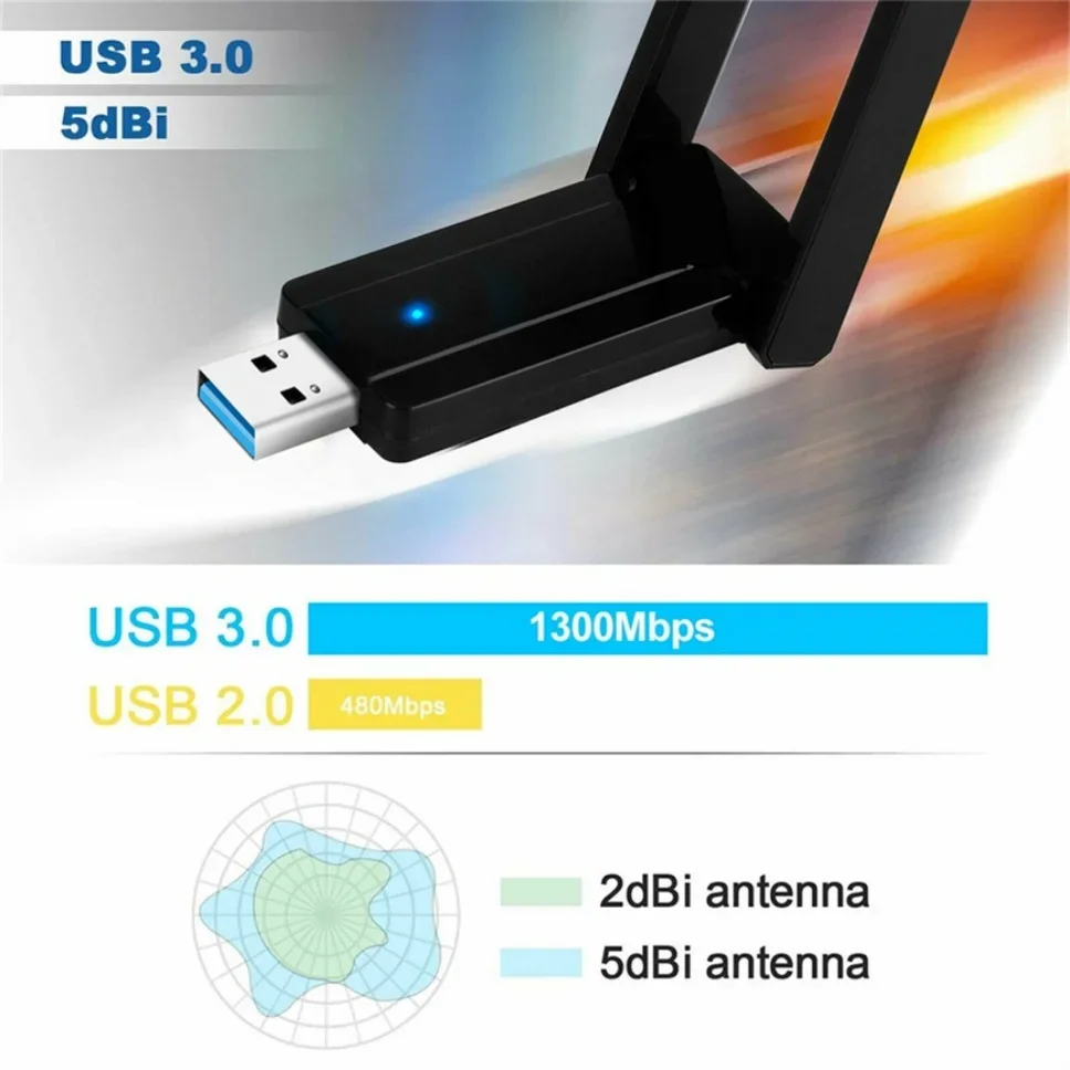 Grwibeou-adaptador WiFi USB inalámbrico de 1300Mbps, tarjeta de red Wifi de doble banda, 5G/2,4 GHz, adaptador AC USB inalámbrico para PC, escritorio y portátil