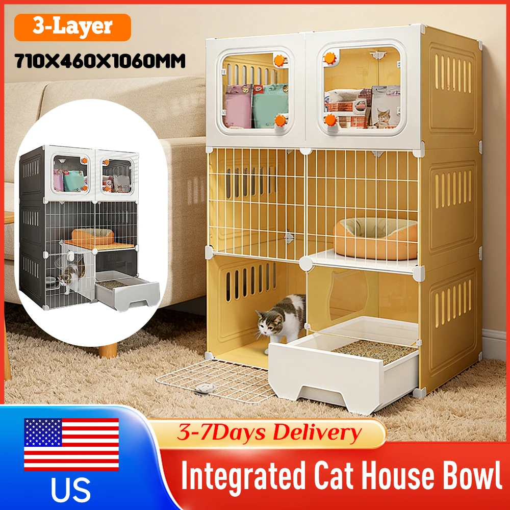 

Indoor Cat House DIYMetal Wire Cat Kennel Integrated Catio with Cat Bed Hammock Litter Box Cat Crate Scratcher Cat Villa for Cat