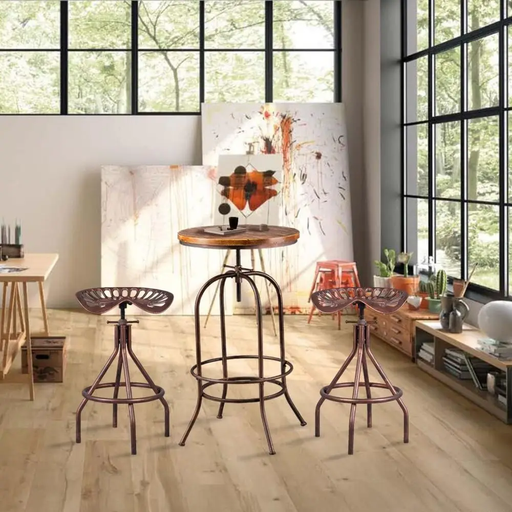 طاولة بار صناعية-37.4 بوصة-45.3 بوصة طويلة دوارة قابلة للتعديل بار ارتفاع بيسترو حانة Table-23.7 بوصة قاعدة خشبية مستديرة قاعدة معدنية