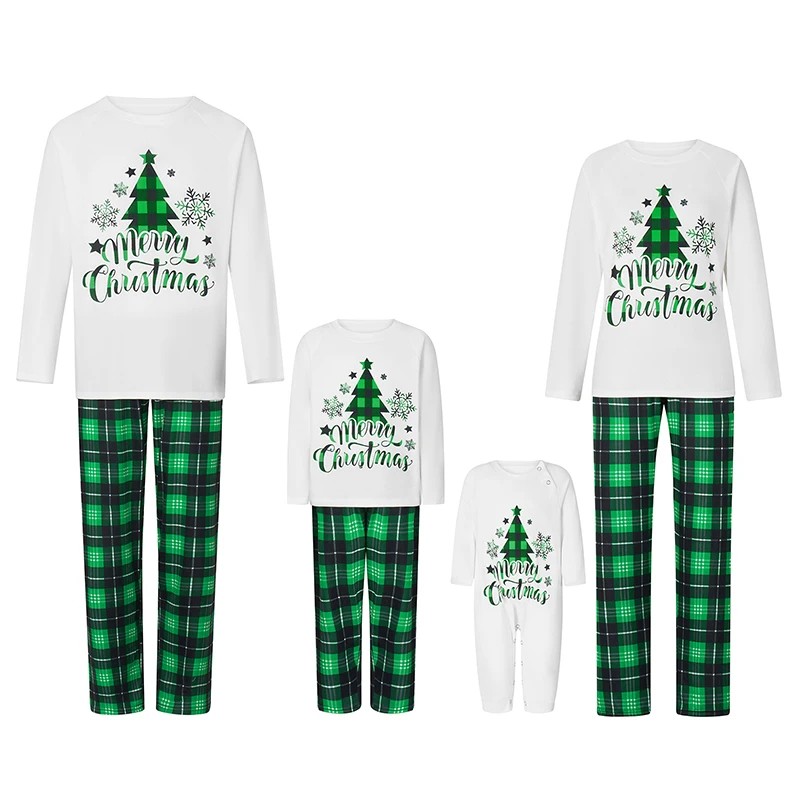 

Matching Family Christmas Pajamas Red Reindeer Snowflake Print Tops with Striped Pants Sleepwear Set for the Holidays