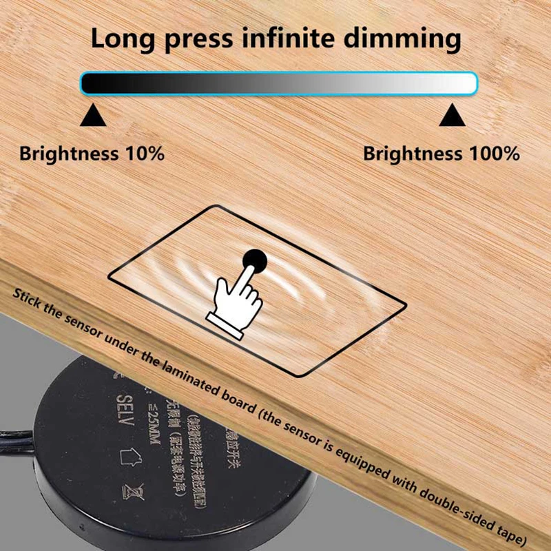 Sensor de toque de partição de madeira penetrável, interruptor de luz led, varredura manual, dimmer de toque regulável para espelho, lâmpada de prateleira de armário