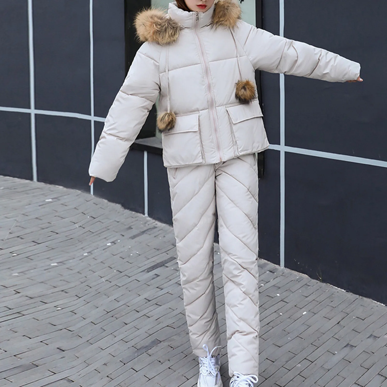 

Ski Wear Sport Outdoor Outfit Women Winter Fashionable Thicken Warm Cold Proof 2 Piece Set Down Outerwears куртка зимняя женская