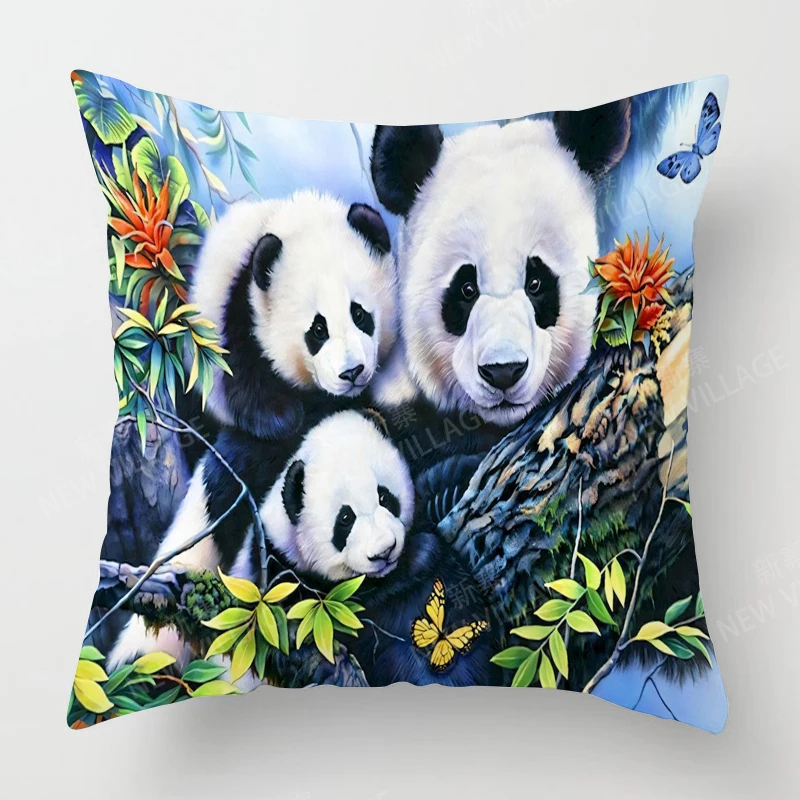Unframed Home Living Room Decoration Cushion Covers Short Plush Panda And Bamboo Throw Pillow Cover 45x45 Pillowcase 40x40cm