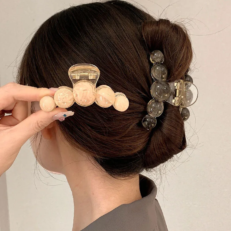 Elegant Hyperbole Big Pearls Acrylic Hair Claw Clips Big Size Makeup Hair Styling Barrettes for Women Hair Accessories