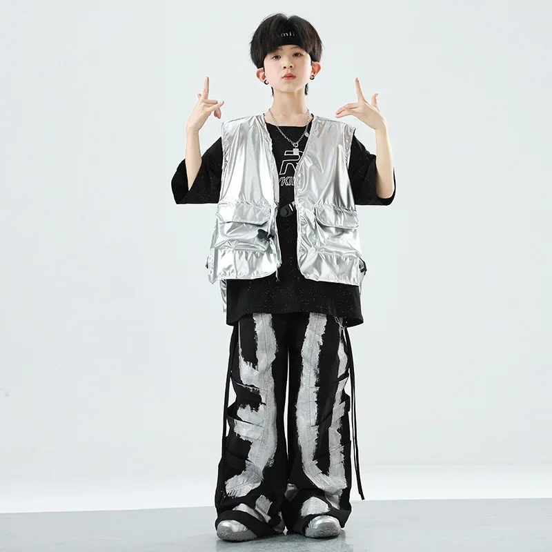 Hip Hop Girls Fashion Crop Top Loose Graffiti Pants Child K-pop Streetwear Girl Group Clothes Set Kids Jazz Street Dance Costume