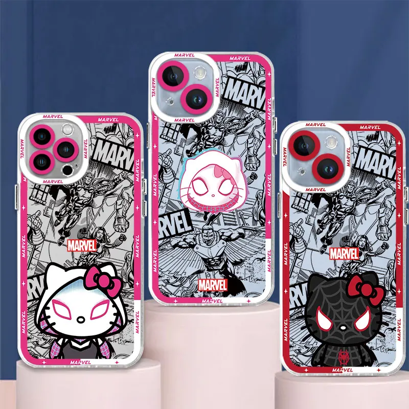 Marvel Spidermans Cartoon Cute Case for iPhone 15 16 Plus XR 13 16 Pro Max 14 Pro 12 Mini X XS SE 11 Bag Transparent Soft Cover