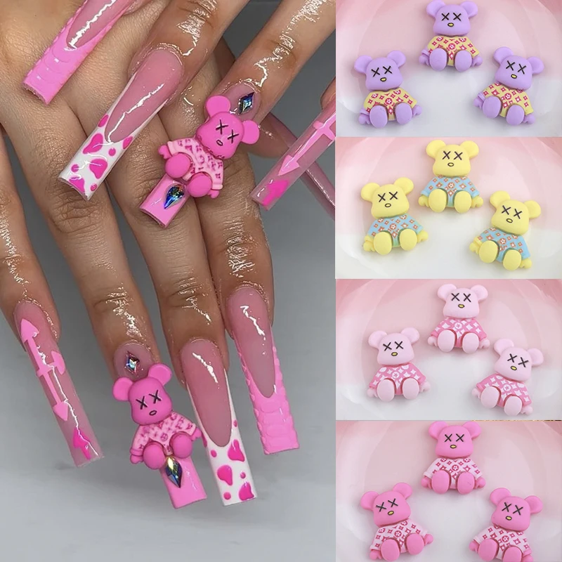 3D Kawaii Cartoon Bear Charms per unghie Resina Custodia per telefono fai da te Tazza Patch Scatola di immagazzinaggio per auto Decorazione Ciondoli per cartoni animati Kawaii per nail art