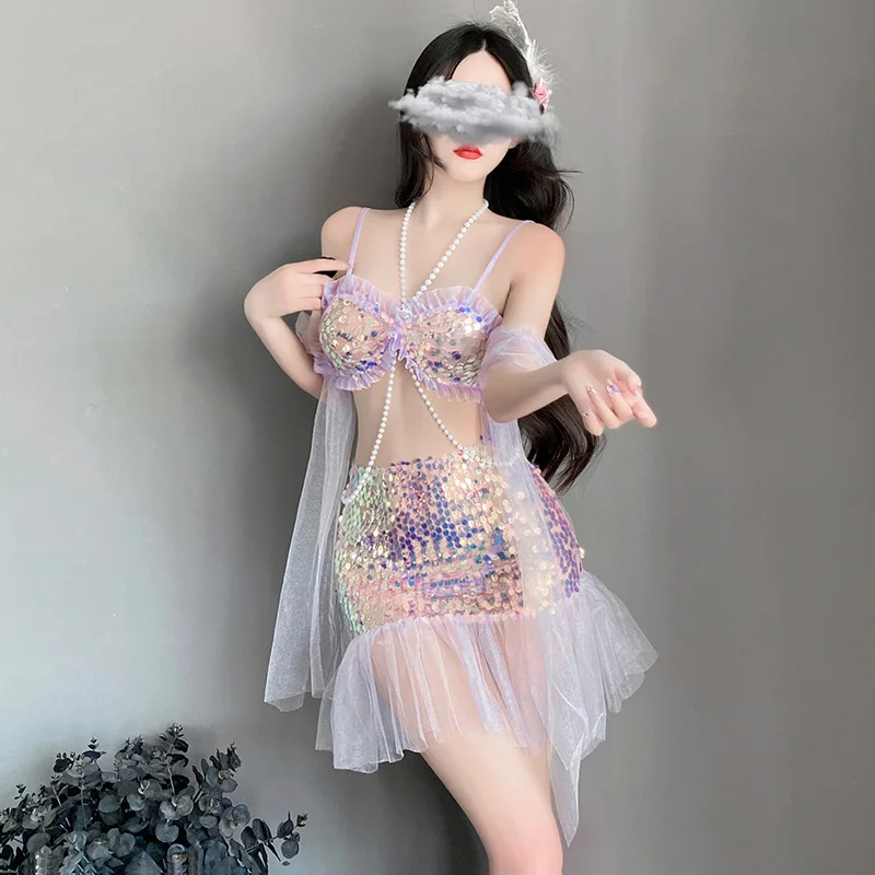 Dichengda Girls Sexy Cute Mermaid Princess Cosplay Women Adorable Anime Wedding Fancy Dress Female Bathing Suit Halloween Dress