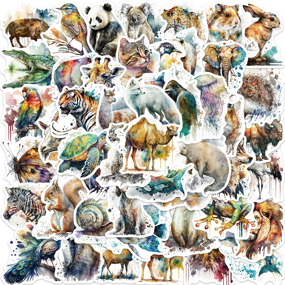 10/30/50pcs Mix Watercolor Animals World Stickers Art Anime Sticker for Scrapbooking Bike Wall Phone Kid Educational Toys Decals