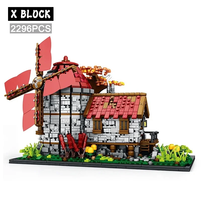 

2296PCS European Century Windmill Stone House Building Blocks Modular Architecture Street View Set MOC Bricks Toys for Kids Gift