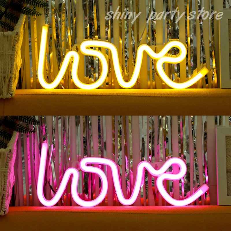 

New 34x13cm Conjoined Love Letter Neon Light Yellow Pink Valentine's Day Proposal Romantic Scene Decoration Supplies