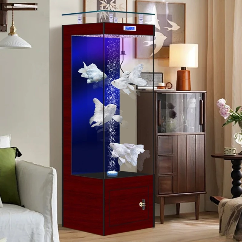 

Vertical fish tank 2025 new small floor-to-ceiling living room household wall ultra-white glass tubular back filter aquarium