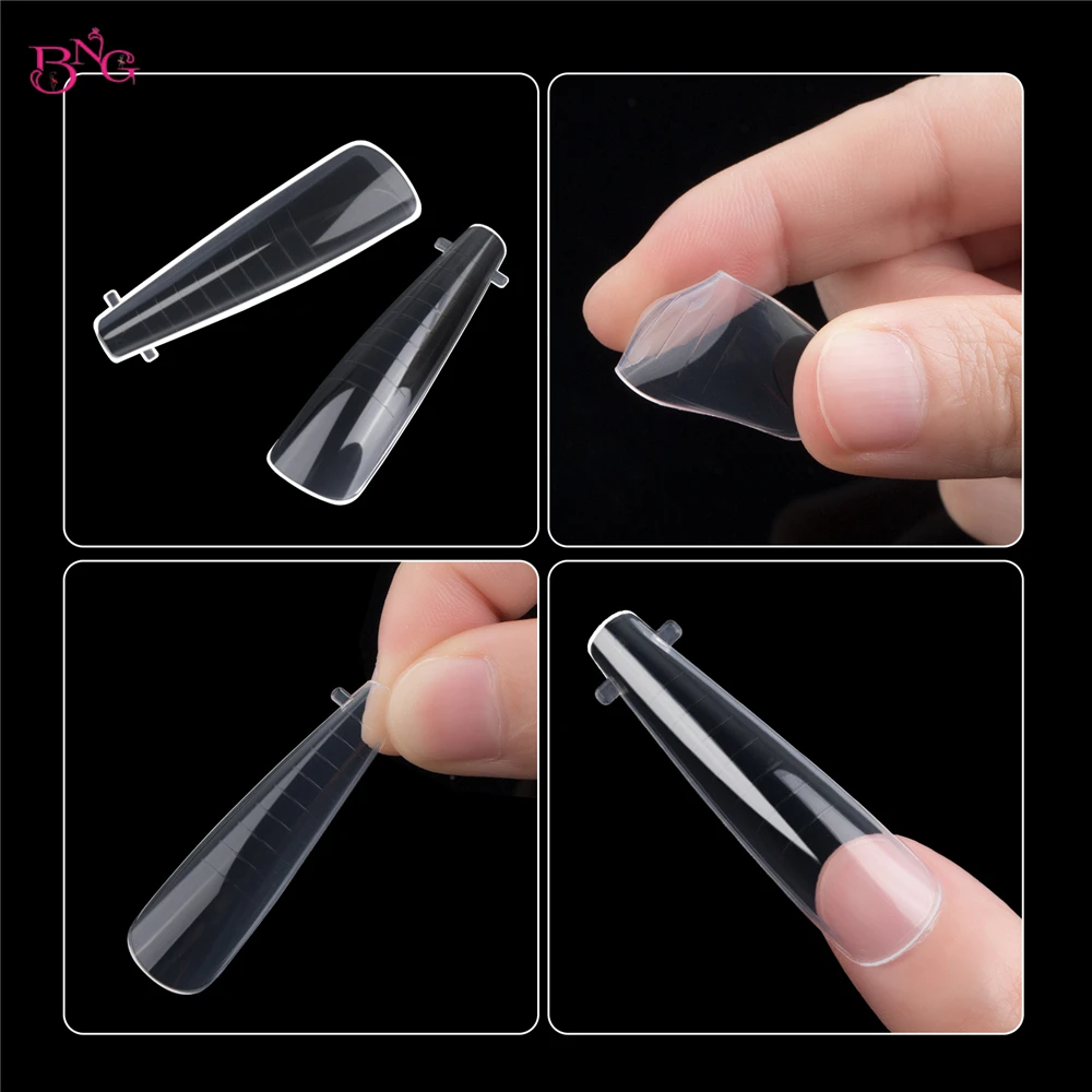 BNG 60/120PCS Russian Almond Coffin Nail Extension Forms Acrylic Nails Molds Dual Form For Building UV Gel Upper Forms Top Molds