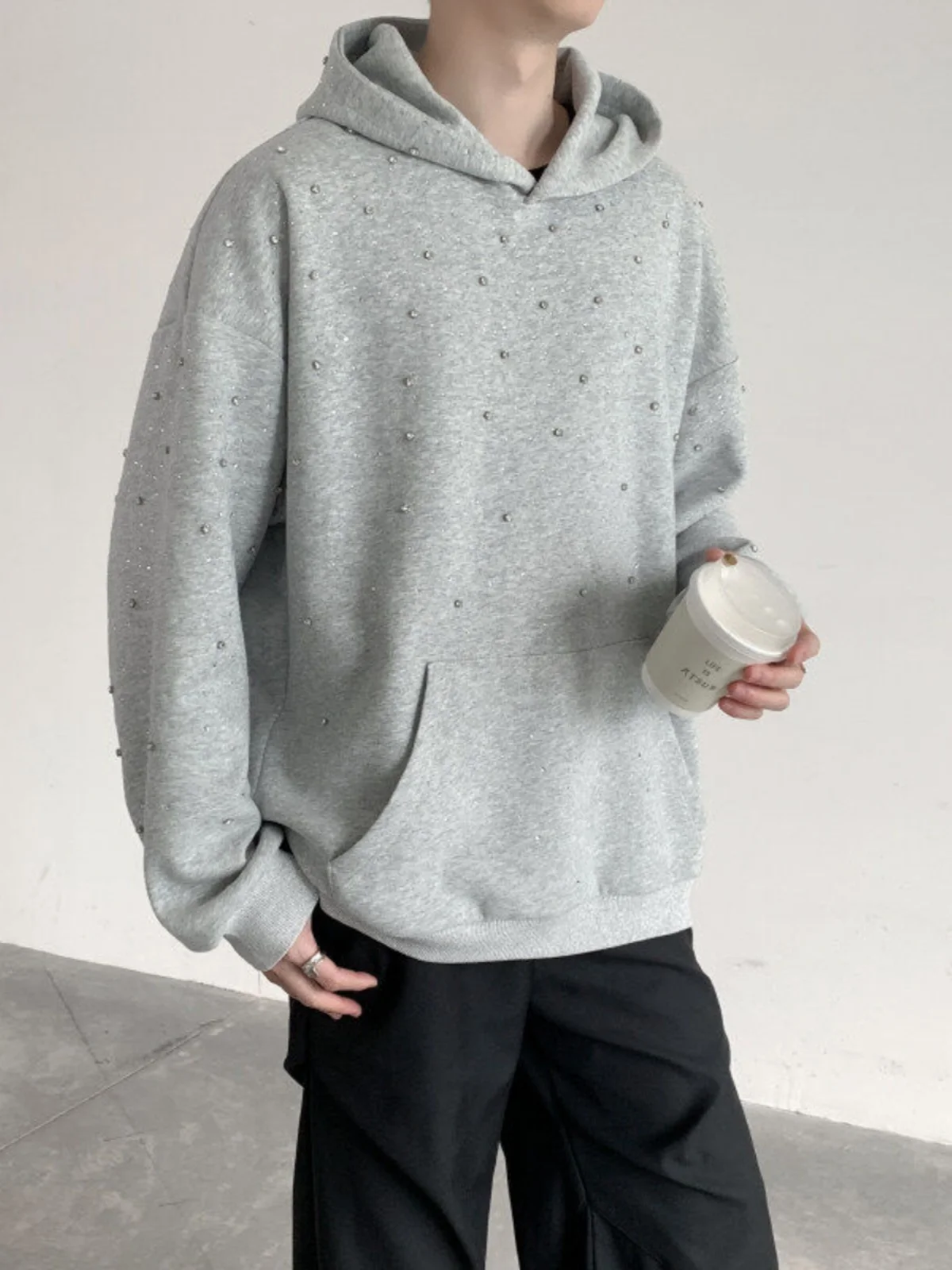 Sweater Hoodie Pria Musim Dingin Bertabur Rhinestone, Model Longgar Kasual dan Stylish