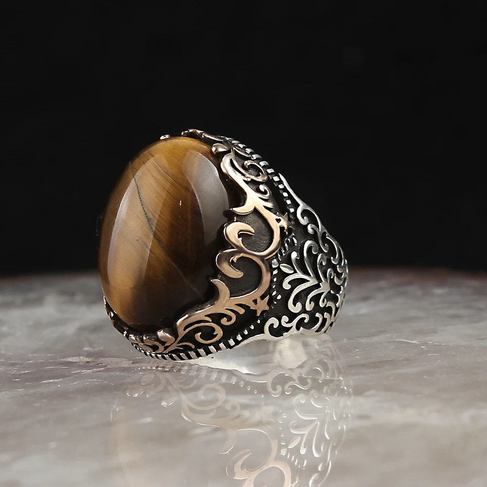 

Tiger's Eye Stone Silver Men 'S Ring