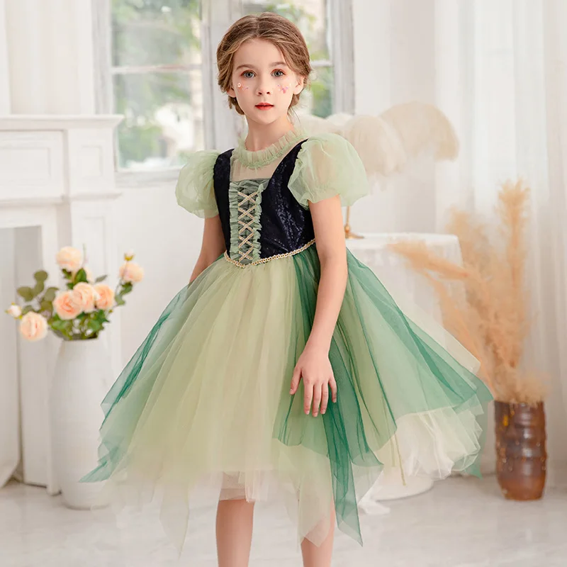 

Elegant Green Girls Party Dress Puff Sleeve Kids Dresses for Girls Wedding Pageant Gown Children Birthday Princess Dress 3-8 Yrs