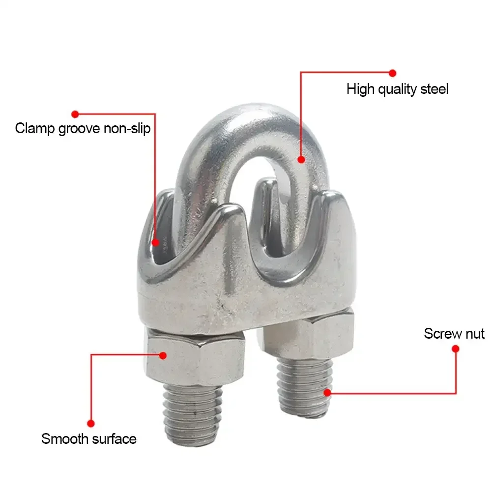 304 Stainless Steel U-type Clamp Wire Clips M2/3/4/5/6/8/10/12/14/16/18mm Rope Clip Bolts Rigging Hardware Clamps Rope Sleeve