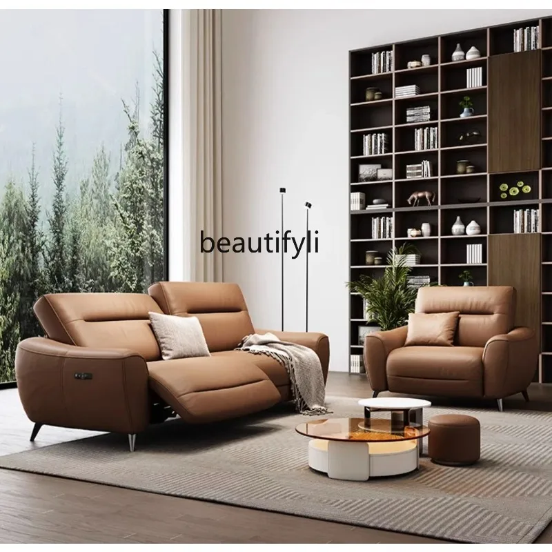 LHY26 ss Electric Multi-Functional Sofa Genuine Leather Small Apartment Genuine Leather Three Modern Simple First Layer Cowhide