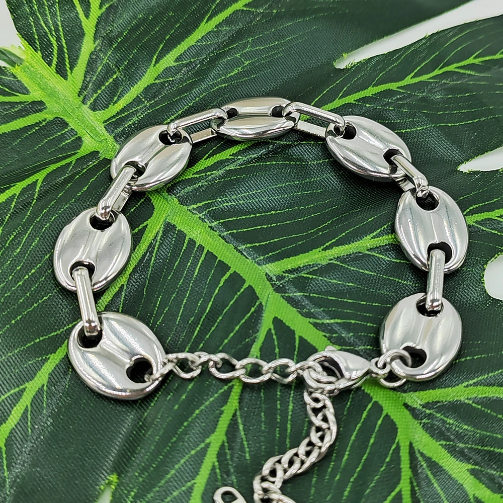 USENSET Stainless Steel Coffee Bean Link Chain Bracelet Necklace for Hip-hop Hand Bracelet Unisex Statement Jewelry Gift image 4