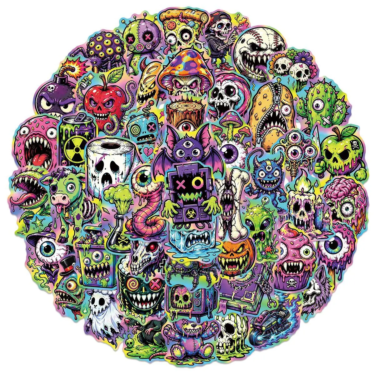 50-Pack Monster Waterproof Graffiti Stickers for Luggage Skateboards Helmets Notebooks Stationery Decorative Decals