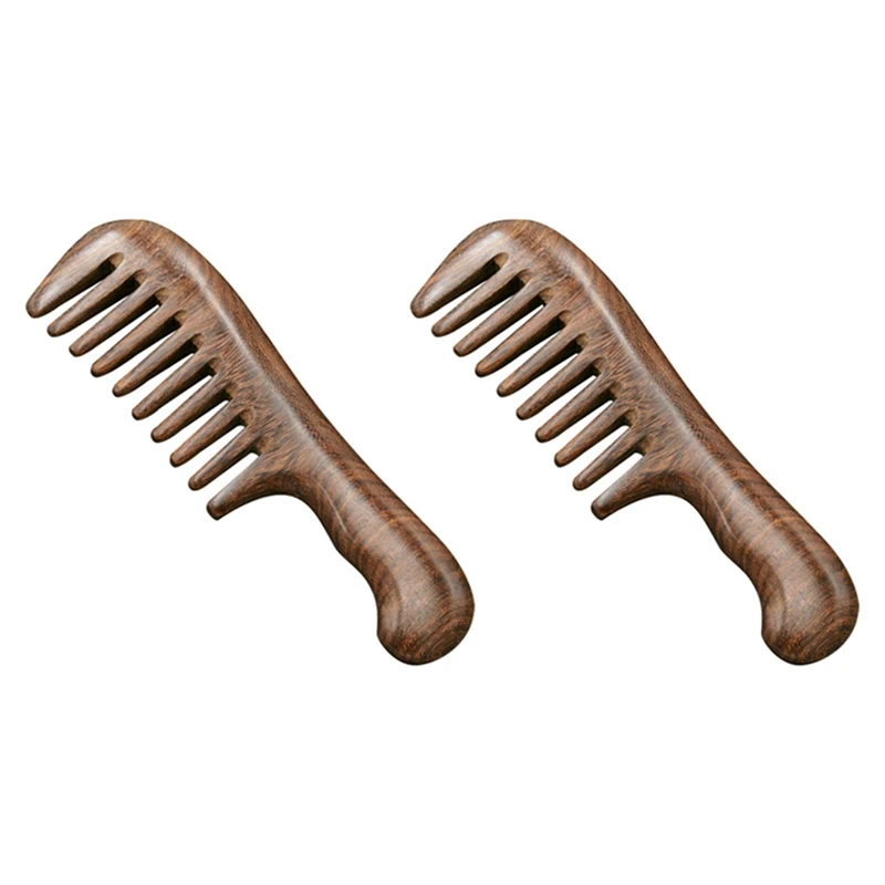 

2X Sandalwood Wide Tooth Comb Curly Hair Portable Coarse Tooth Wooden Comb Hair Massage Tool Coarse