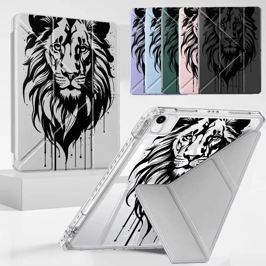 Tablet Case For iPad Pro 2025 Mini 6 7 Air 4 5 M3 M2 M4 11inch Pro 11th 10th 9th 8th 7th 12.9inch Holder Cover Y-Fold Lion Face