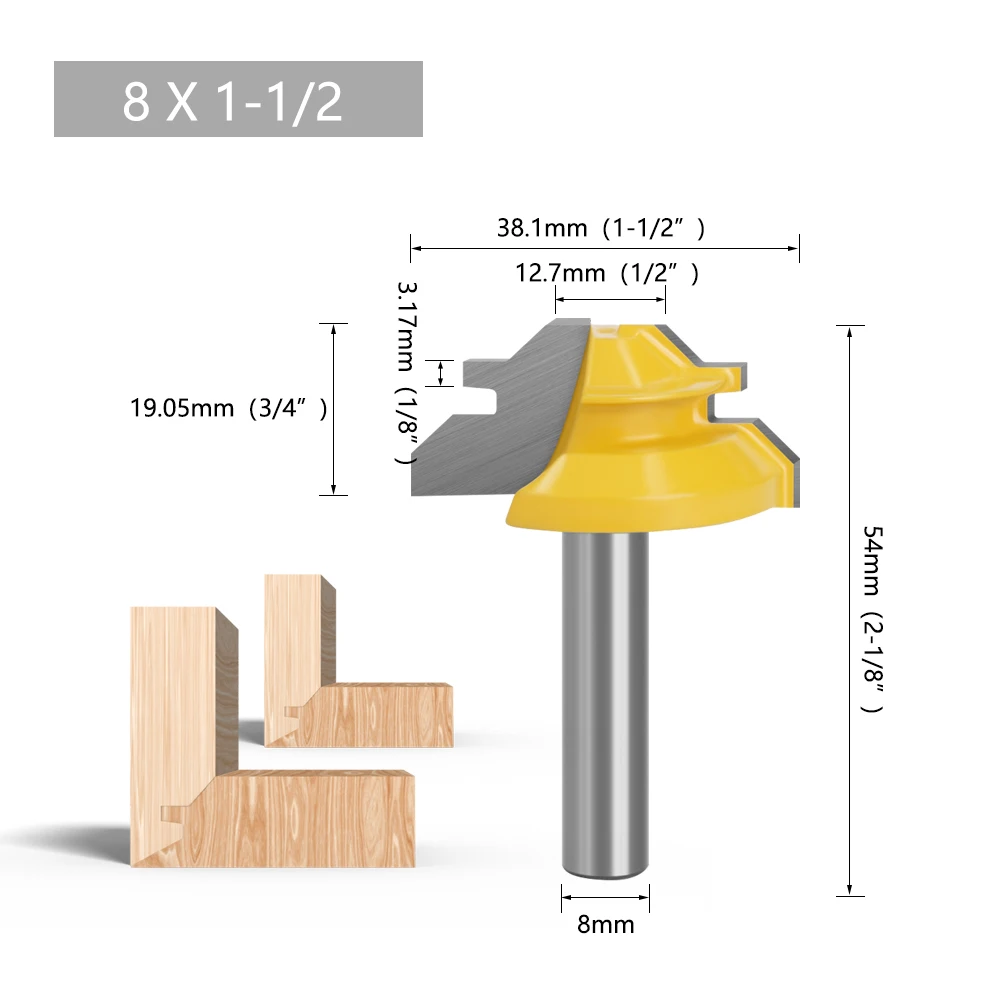 1 pc 8mm shank 45 Degree Lock Miter Router Bit Tenon Milling Cutter Woodworking Tool For Wood Tools Carbide Alloy