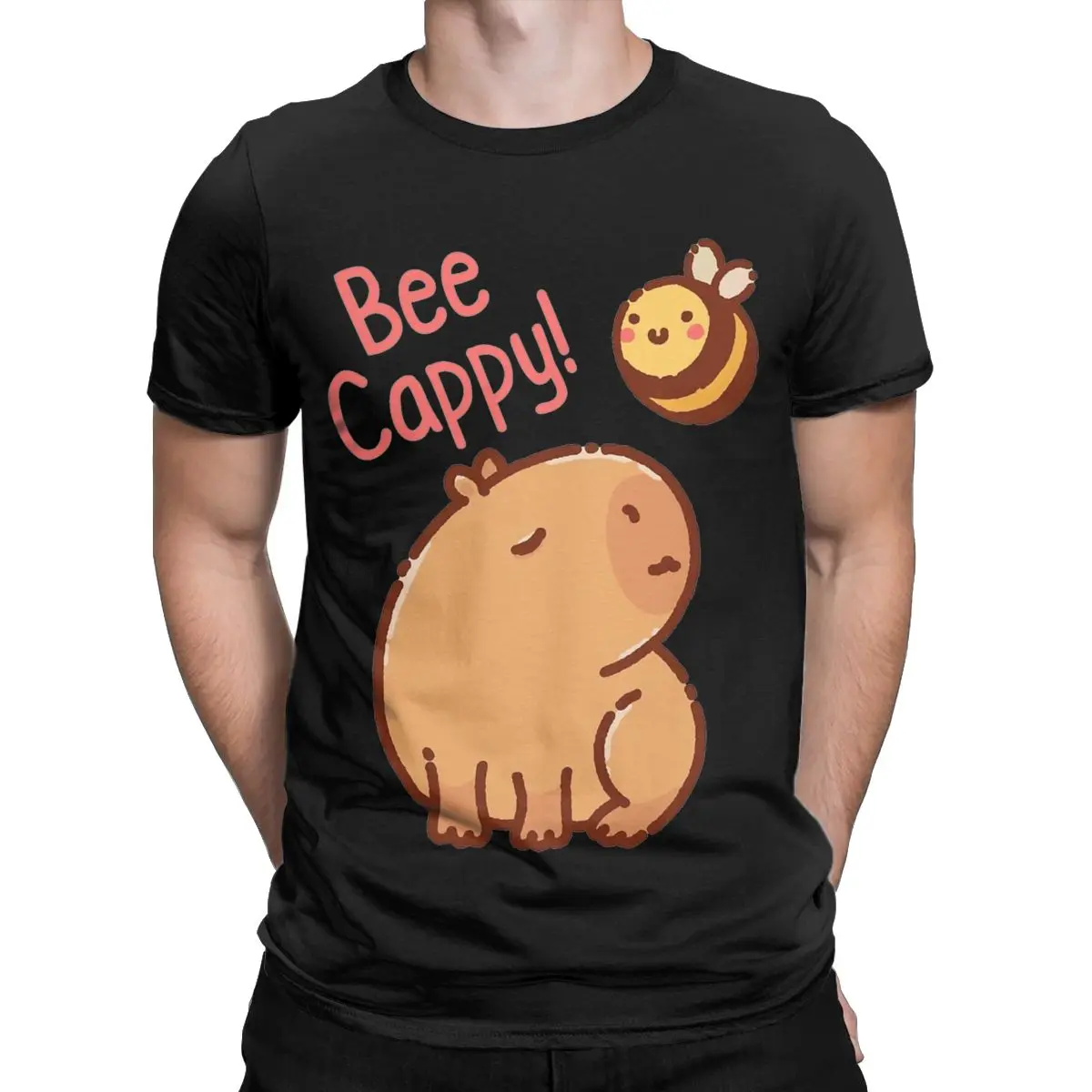 Men's T-Shirts Bee And Capybara Casual 100% Cotton Tees Short Sleeve Bee Cappy T Shirts O Neck Clothing Big Size