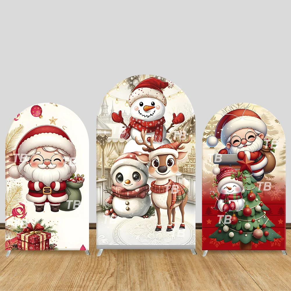 

Рождественский милый Санта-Снеговик, олень, арка, фон, красный, белый цвет, тематический декор для праздничной вечеринки, фон для фотобудки, принадлежности