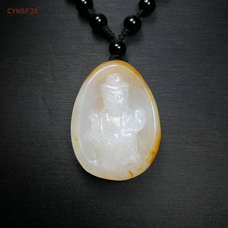 CYNSFJA Real Rare Certified Natural Hetian Seed Jade Nephrite Lucky Amulets Guanyin Pendant Hand Carved High Quality Bless Gifts