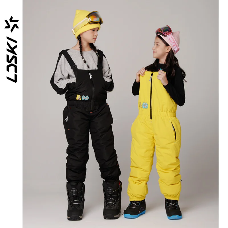 LDSKI Kids Ski Pants Winter Warm Bibs Waterproof Windproof Hip Zipper Outdoor Sports Children Snowboarding Suit Boys Girls