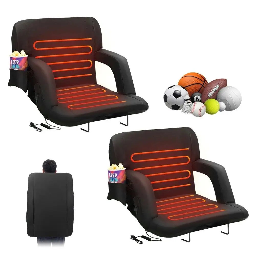 

Double Heated Stadium Seat with Back Support 3 Level Heating Wide Bleacher Seat Folding Portable Padded Reclining Chair Hook
