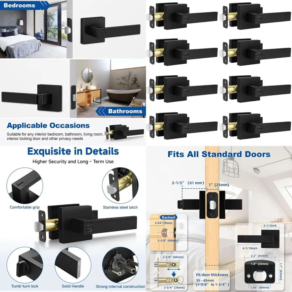 

Keyless Privacy Levers for Black Interior Doors with Lock, Heavy Duty Door Handles for Bedrooms and Bathrooms