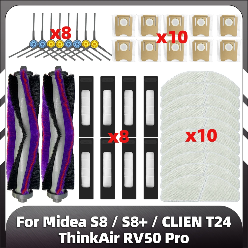 

Compatible for 클리엔 Clien T24 / Midea S8 / S8+ Replacement Main Side Brush HEPA Filter Mop Pad Dust Bags Spare Parts Accessories