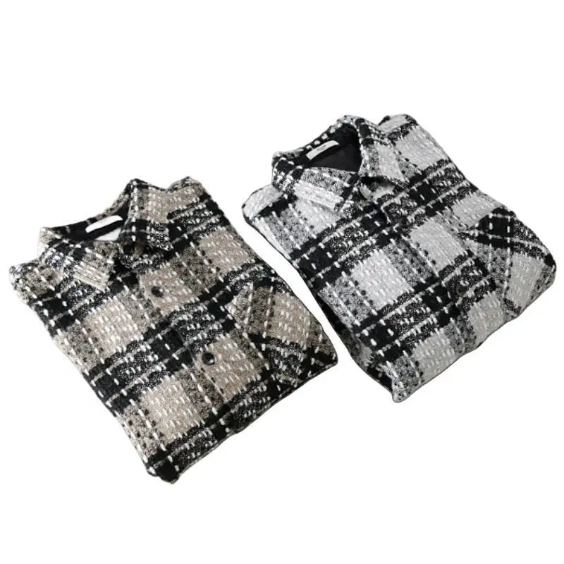 Autumn Winter New Retro Chic Polyester 100% Shirts Men's Thick Clothing Casual Plaid Loose Pocket Lapel Men Long Sleeve Tops