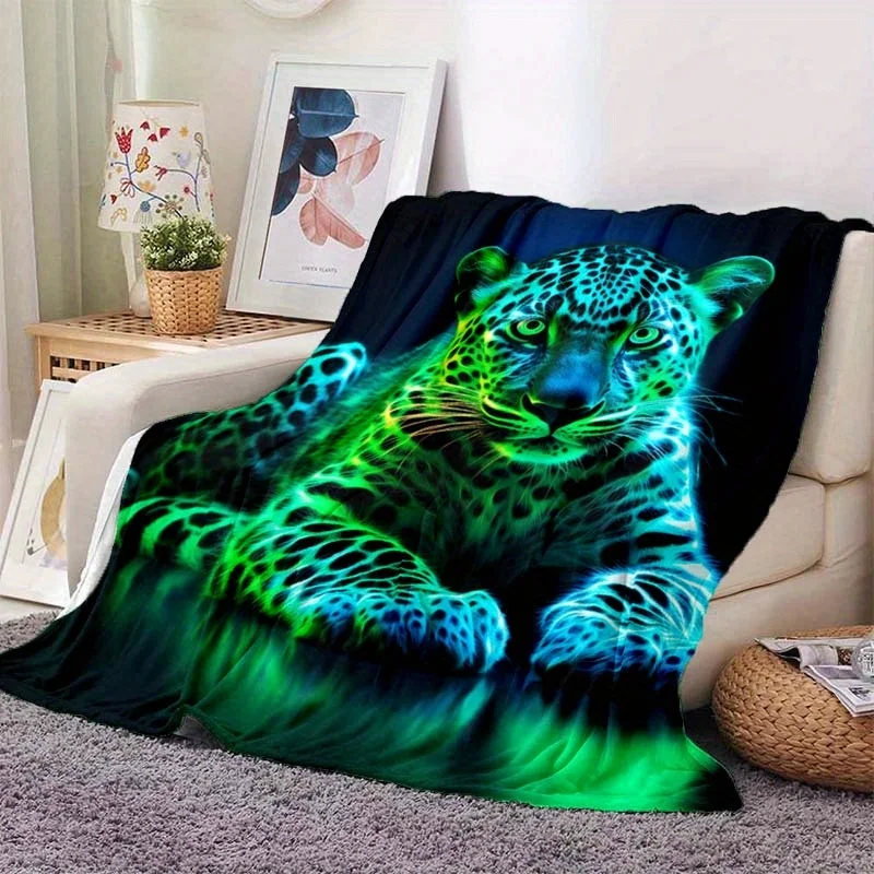 1pc Fluorescent Leopard Thin Blanket - Lightweight Flannel Throw For Sofa, Bed, Travel, Camping, Livingroom, Office, Couch, Chai