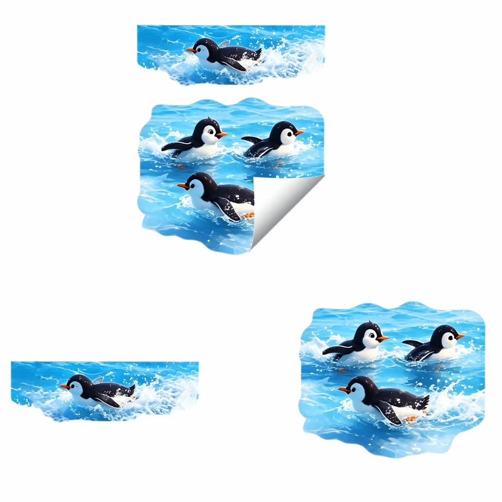Self-Adhesive Toilet Sticker Removable Waterproof Swimming Penguin Decal Ocean Foam Theme PVC Vinyl Penguin Sticker