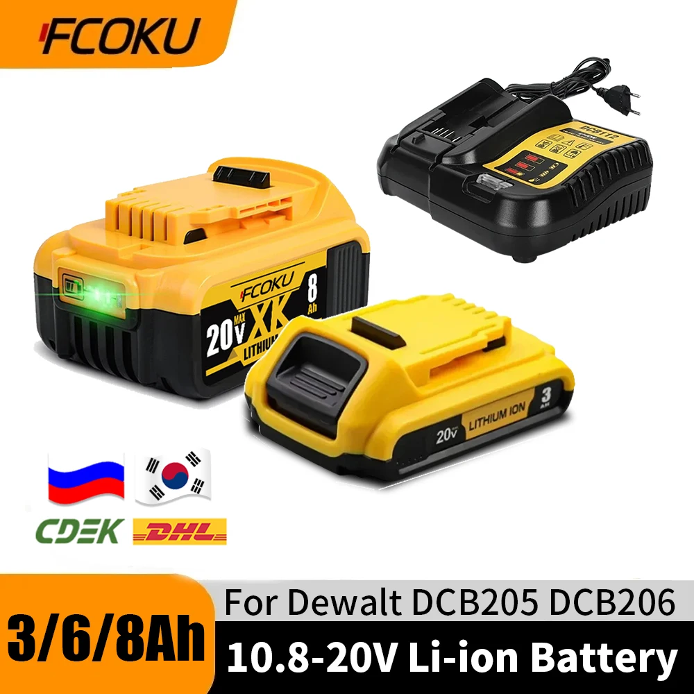 

8000mAh Lithium Battery DCB205 DCB206 For Dewalt 10.8V 12V 18V 20 Volt MAX 8.0Ah Replacement Li ion Battery Power tool Batteries